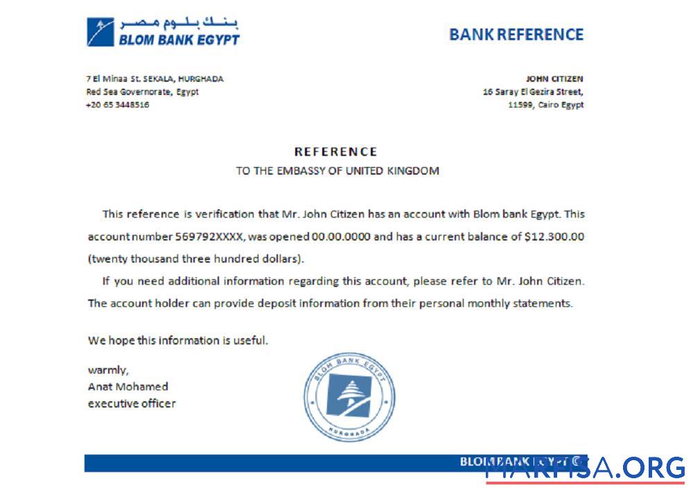 Realistic Egypt Blom Bank reference example